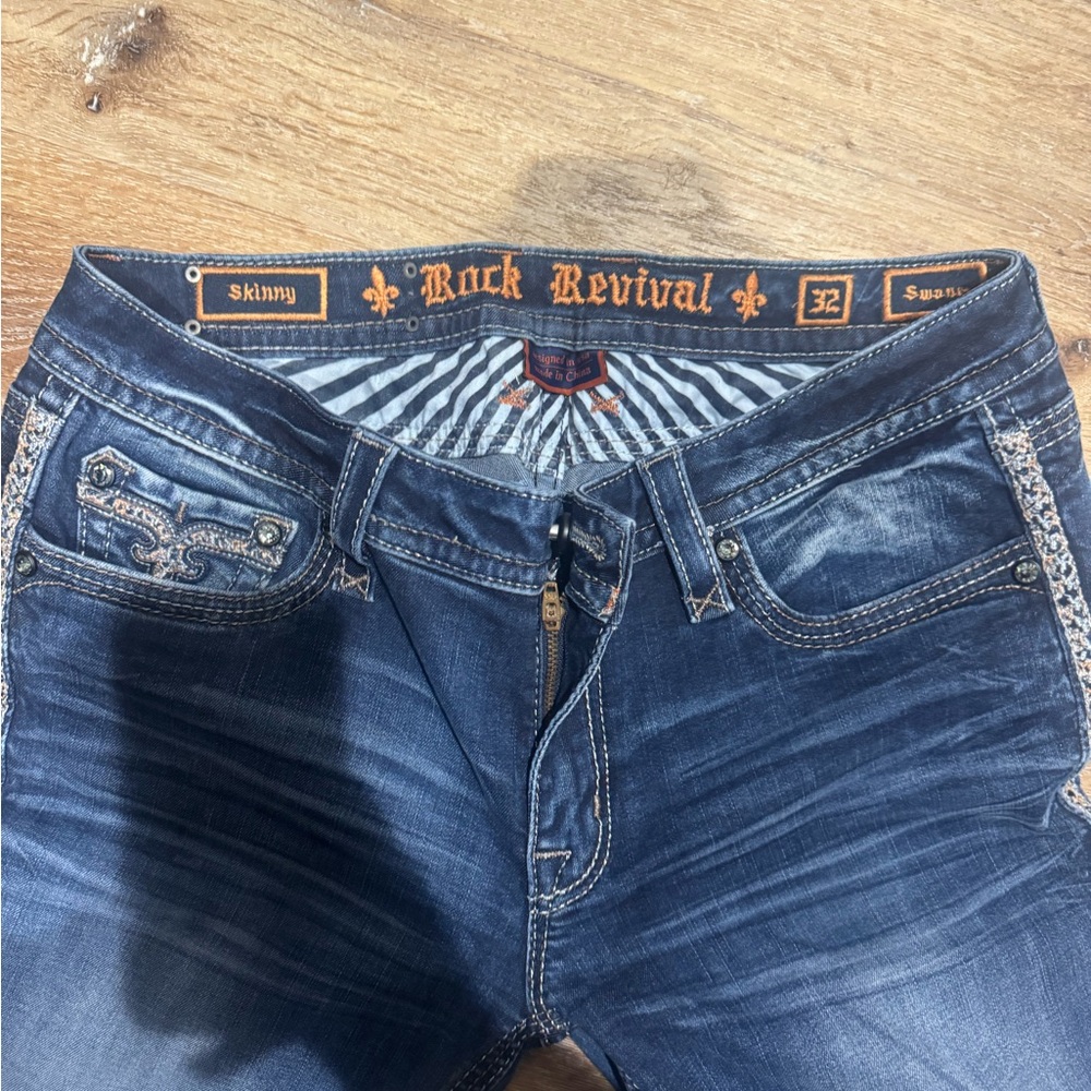 Rock Revival Dark Wash Denim with Embellished Pockets